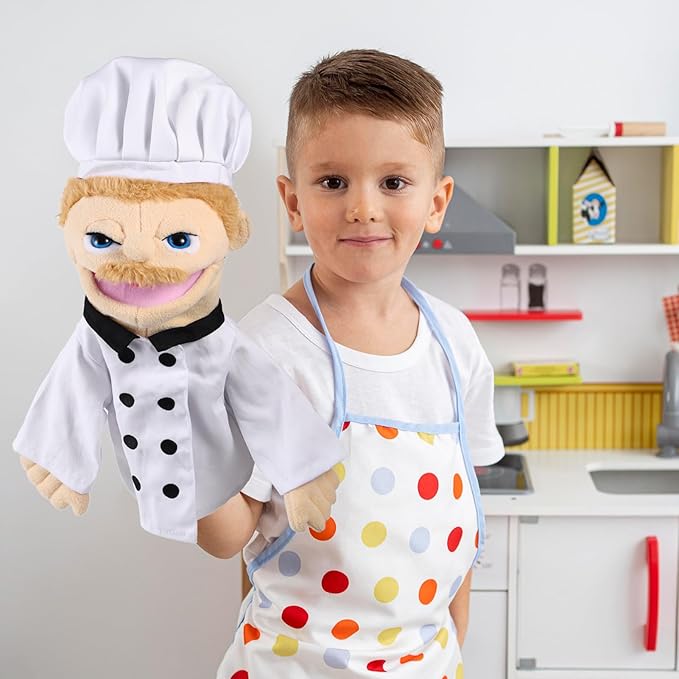 Role Play Hand Puppets Hand Plush Chef Doctor Fireman Pirate Detective Athlete Nurse Worker Hand Puppet Toys Puppets for Kids Storytelling Imaginative Pretend Play Teaching Preschool(Chef)
