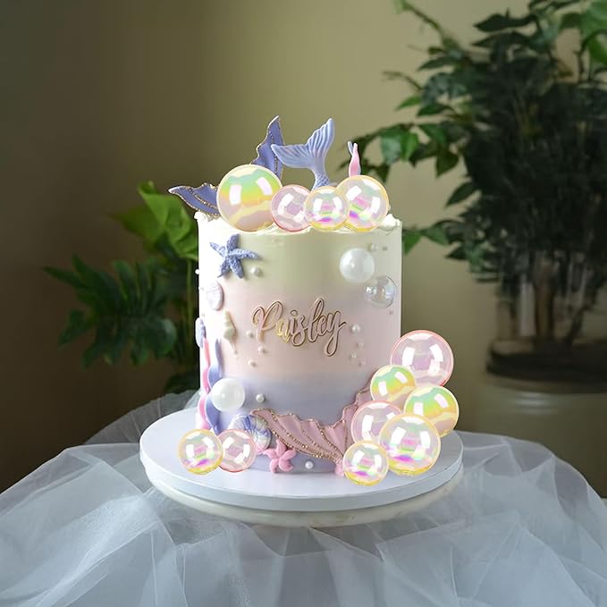 Gyufise 21Pcs Colorful Balls Cake Toppers Clear White Pink Mini Balloons Cupcake Topper DIY Cake Insert Topper Balls Cake Decorations for Wedding Anniversary Baby Shower Birthday Party Supplies