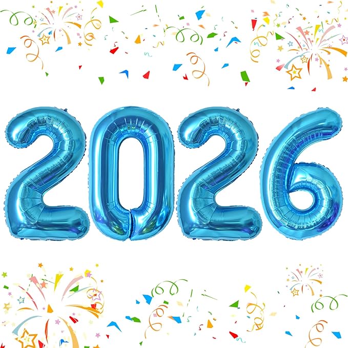 KALOR 42 Inch 2026 Blue Foil Mylar Number Balloons, 2026 New Years Decorations for 2026 Happy New Year Eve and Graduations Party Supplies
