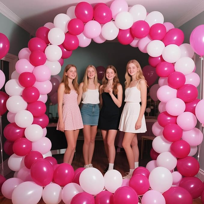 Pink White Balloons 100pcs 12 inch Hot Pink Pastel Pink White Balloons with 2 Ribbon for Mother's Day Valentine's Day Girl's Woman's Birthday Bridal Shower Wedding Party Decorations