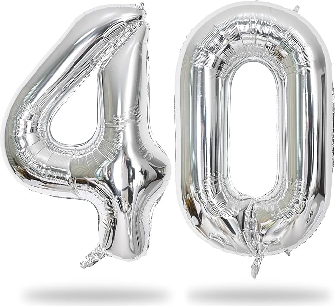 40 Balloons Silver, Giant Number 4 & 0 Helium Foil Balloon for Women 40th Birthday Decor, 40'' Self Inflating Mylar Number 40 Balloon for Man Anniversary Party Globos De Numeros Decorations Supplies