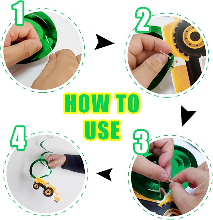 76PCS Green Tractor Themed Party Supplies with Tractor Banner Balloons Garland, Hanging Swirl and Cupcake Toppers for Farm Tractor Decorations As Themed Party Favors