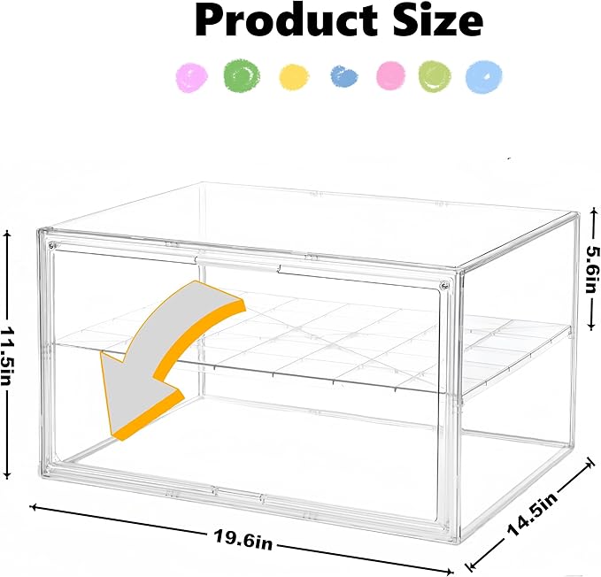 Convertible Wide Display Case - 19.6" Garage Showcase w/ Removable Shelf for 1:18 Cars & Sports Gear, Magnetic Door Dustproof Acrylic Cabinet (Extra Large（ (L19.6 xW14.5 xH11.5 - 5.5" Shelf Height))