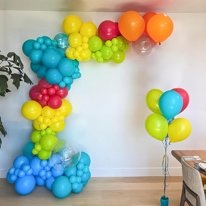 Pool Party Balloons, 60pcs 12 Inch Blue Green Orange Yellow Hot Pink Teal Clear Balloons for Sea Life Theme Birthday Pool Beach Theme Party Decorations