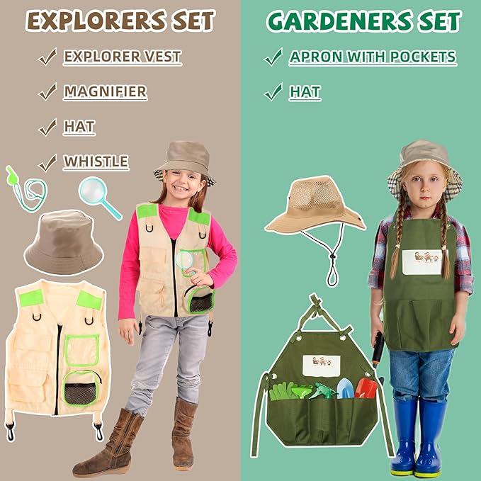 Vicenpal 8 Sets Pretend Play Kids Costumes Set Christmas Gifts Washable Chef Construction Policeman Fireman Doctor Astronaut Costumes for Boys Toddler Girls Kids