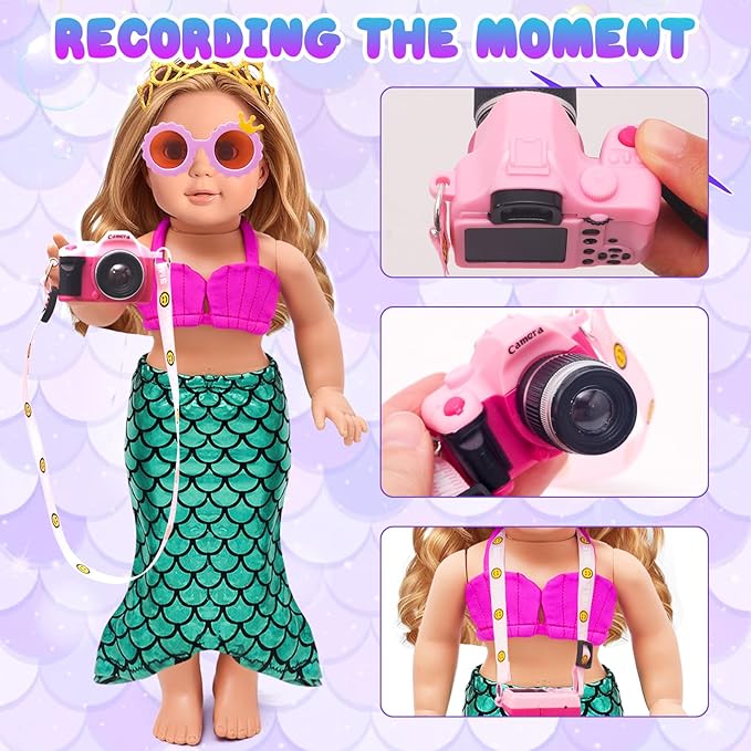 American 18 Inch Doll Makeup Accessories and Travel Set Mermaid, Including Purple Suitcase Luggage Dress Eye Shadow Lipstick Eyelash Brush Dolls Travel Gear Play Set Gift for Birthday (NO Doll)