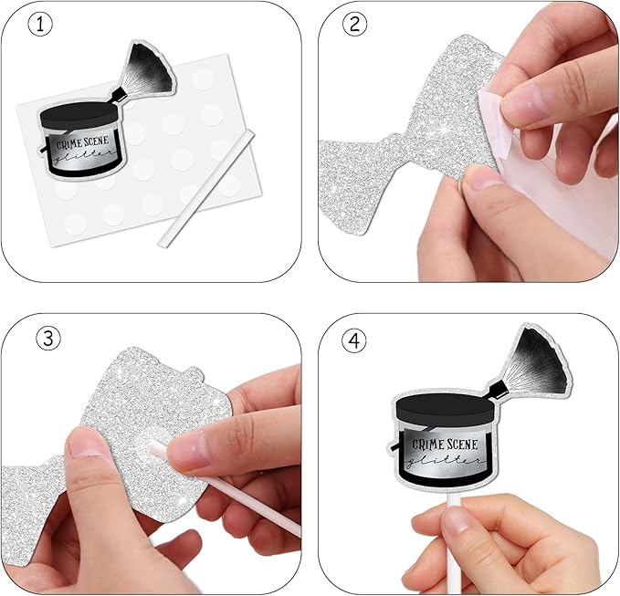 18pcs Glitter Detective Fingerprint Suspect Dessert Cupcake Topper Mystery Crime Clue Evidence Theme Men Women Girls Boys Happy Birthday Party Decor Supplies Decorations