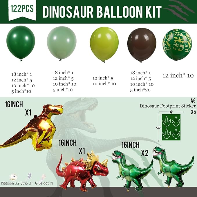 Dinosaur Trunk or Treat Car Party Balloon Arch Garland Kit with Dark Green Sage Green Brown Dino Foil Balloons for suv SUV Car Archway Garage Dinosaur T-REX Theme Halloween Decoration Supplies