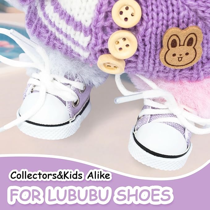 Mini Doll Shoes, 1 Pair Cute Lace Up Canvas Sneakers Compatible for 17cm/15cm Doll Shoes Toy Outfit Accessories Easter Gifts(Purple)