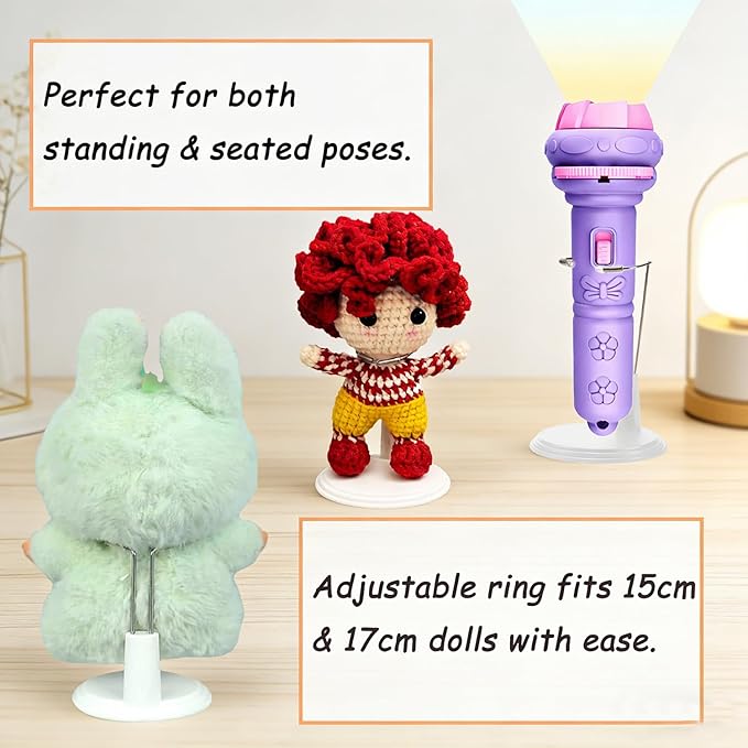 4-Pack Adjustable Doll Stand, Display & Support Accessories for Showcasing 4-8 Inch Action Figures, Plush Dolls, Stuff Toy and Collectibles, White Plastic Holder Stand for Home Office Shelf Decoration