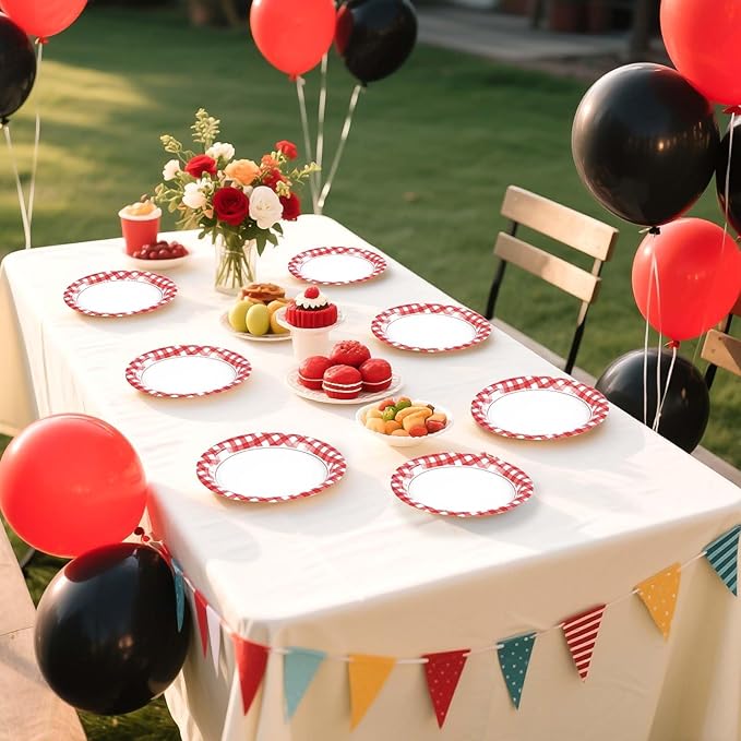100 Pcs Red Gingham Paper Plates 7" Heavy Duty Red and White Buffalo Checked Plaid Dessert Plates Disposable Gingham Party Supplies for Summer Pizza BBQ Picnic Baby Shower Birthday Party Decorations