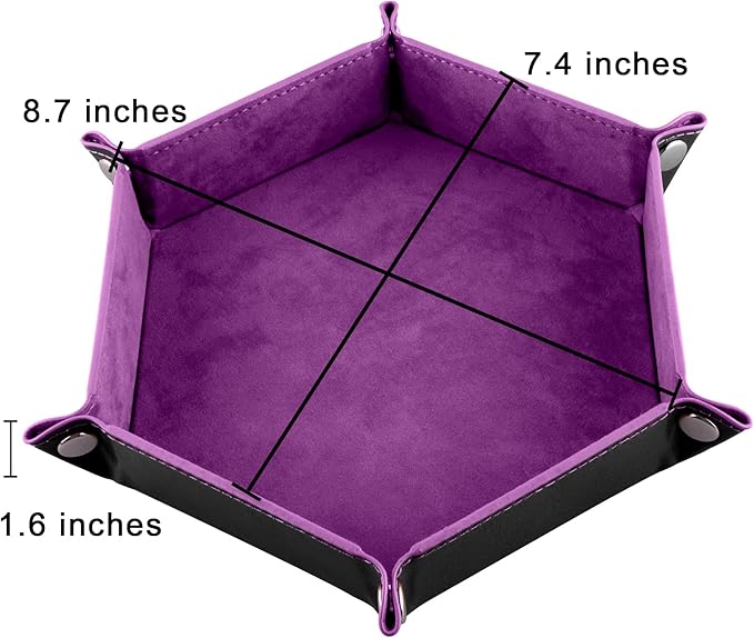 SIQUK 6 Pieces Dice Tray Hexagon Dice Rolling Holder Folding PU Leather Dice Trays for Dice Games Like RPG, DND and Other Table Games(Violet, Black, Cyan, Blue, Gray, Dark Green)