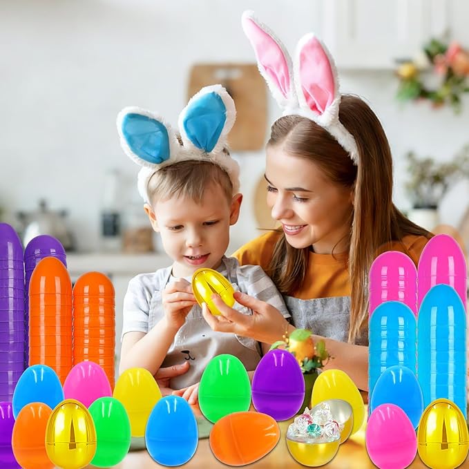 200 PCS Fillable Plastic Easter Eggs with 6 Golden Eggs, 2.4 Inch Empty Colorful Eggs for Kids Boys Girls Easter Hunt Party Supplies Classroom Rewards Basket Stuffers Easter Party Favors
