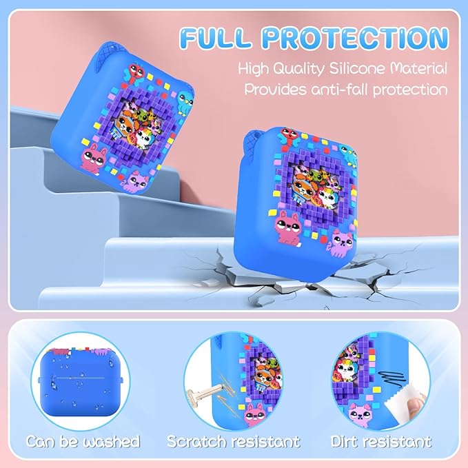 BEARDDO Silicone Cover Case for Bitzee Orginal Interactive Toy Digital Pet and Case, Protective Skin Sleeve with Lanyard for Bitzee Virtual Electronic Pets Accessories Kids Boys Girls (Blue)