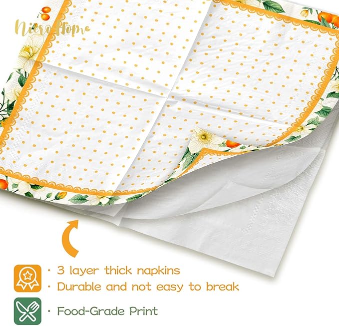 Little Cutie Baby Shower Party Supplies, 24 PCS Little Cutie Napkins Green Orange Fruit Theme Paper Napkins for Citrus Birthday Party Baby Shower Spring Summer Christmas Dinner Decoration