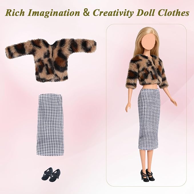 15 PCS Doll Clothes and Accessories, Girl Doll Clothes Including 6 Fashion Sets, 1 Handbag, 1 Suitcase, 1 Glasses, 6 Pairs of Shoes for 11.5 inch Dolls on Christmas