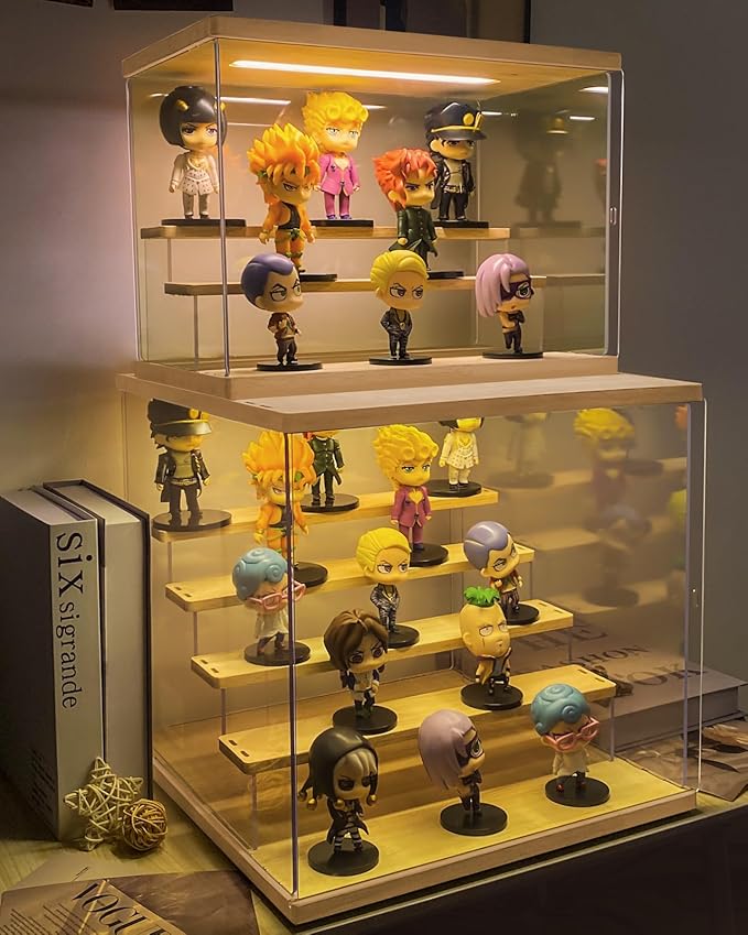 Clear Acrylic Display Case with Light , 4 Tier Display Box Stand Assembly Dustproof Protection Showcase for Collectibles Action Figures (12.6×9.6×10.6in; 32×24.5×27cm)