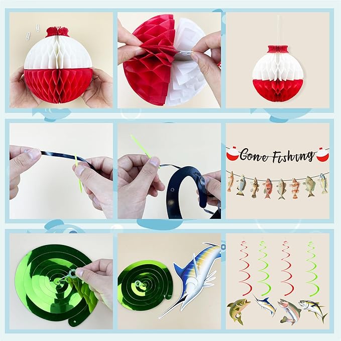 Gone Fishing Party Decorations Kit Include Hanging Banner Swirl Balloons (Gone Fishing)