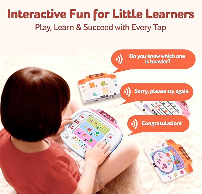 JoyCat Kids Learning Tablet:160 Pages Flash Cards-Judgement, Matching, Ordering- Interactive Logic Training, STEM Montessori Educational Toy, Gifts for Kids 3-8