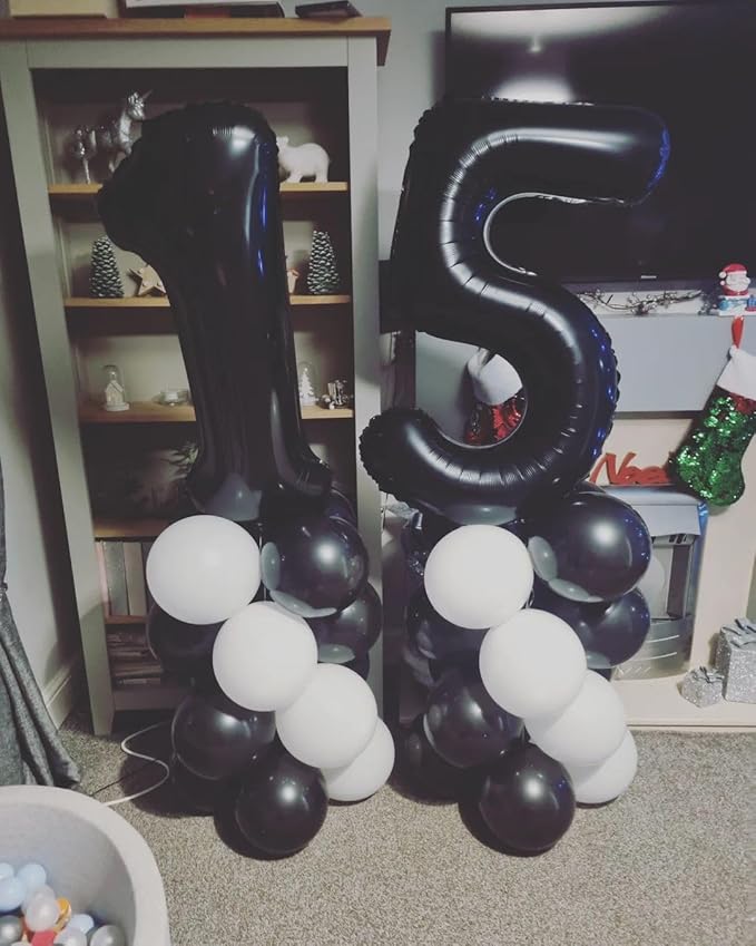 Black Number 15 Balloon 40 inch, 15 Number Balloons, 15th Black Birthday Decorations, 15 Year Old Girls Boys Party Supplies