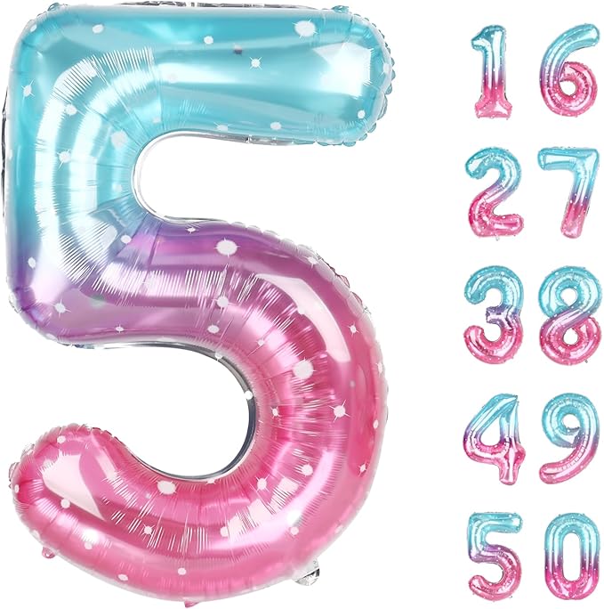 40 Inch Starry Balloon Number 5 Balloon Jumbo Mylar Foil Helium Balloon for 15 25 35 50 Big Giant Jumbo Huge Foil Mylar Balloons 55th 65th Birthday Balloons Men Women Party Decorations