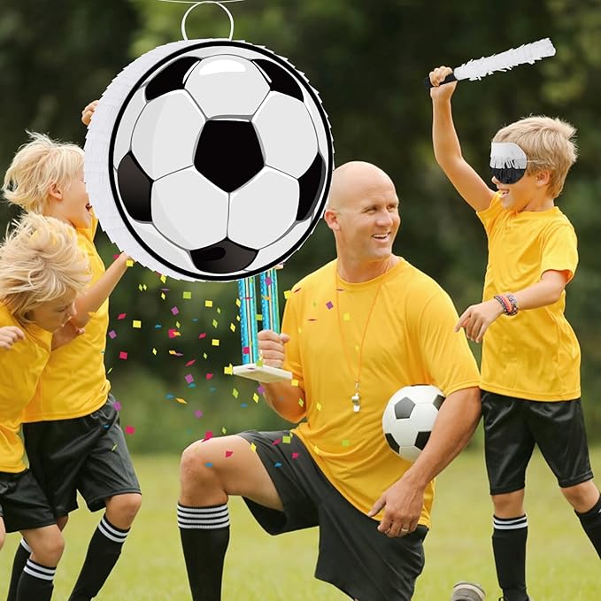 Hooqict Soccer Ball Pinata with Blindfold and Bat Stick Soccer Birthday Party Decorations for Kids Boys Men Sports Themed Party Supplies School Classroom Activities