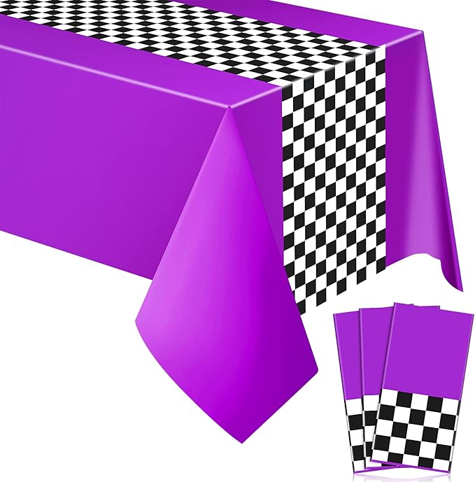 Irenare Car Birthday Party Supplies Racing Decorations 50s Party Tablecloth Racetrack Table Runner Table Covers for Kids Boy Car Theme Birthday Decor, 54 x 108 Inch(Purple,3 Sheets)