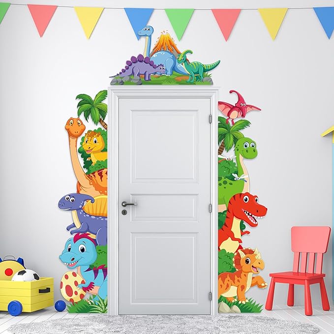 Namalu 3 Pcs Watercolor Dinosaur Door Banner Decorations Dino Birthday Themed Porch Sign Hanging Banners for Jungle Safari Photo Booth Props Front Door Window Wall Decor Supplies