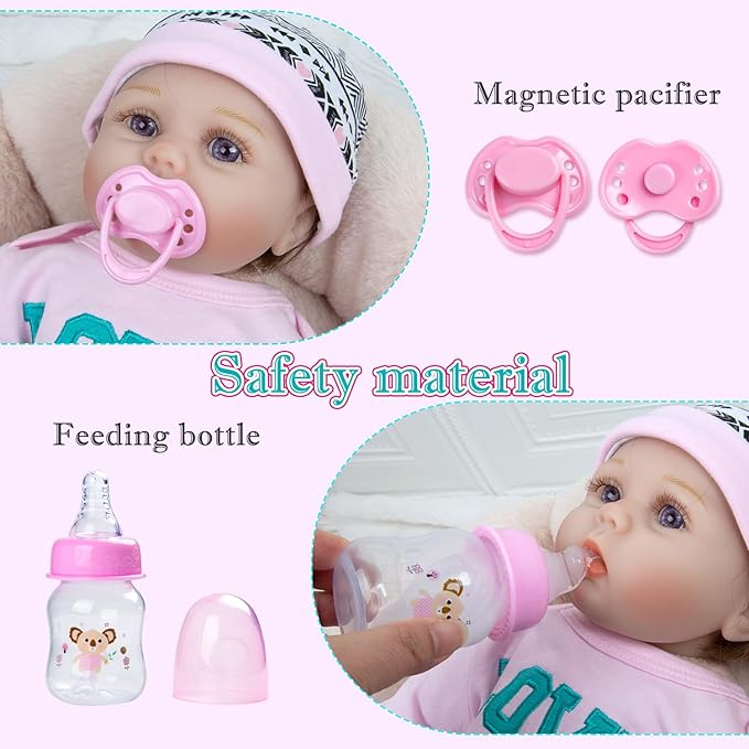 PEDOLLTREE 12 Pcs Reborn Baby Dolls Clothes Girl Outfit Accessories for 17-22 Inch Reborn Doll Newborn Girl with Pink Love Heart Bassinet