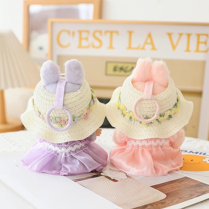 Clothes for Dolls Accessories, Outfit Set 3 Pieces Gauze Dress for 15cm 17cm Doll (No Doll), Romantic Hat Skirt Doll Clothing Set Replacement Pink