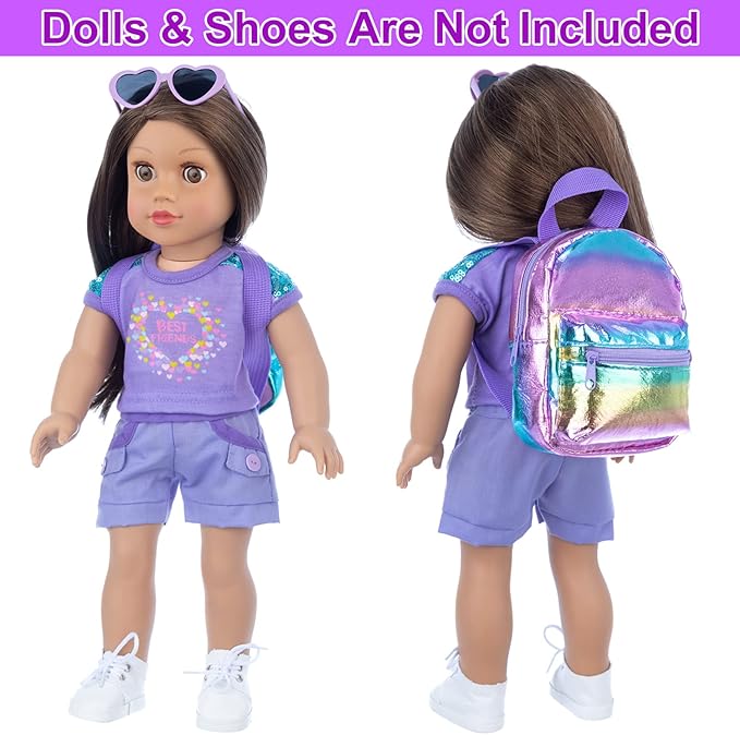 18 Inch Girl Doll Clothes and Accessories School Supplies Playset with Clothes Set, School Bags, Sunglasses, Pencils, Pencil Sharpener, Notebooks, Phone, Hair Clip, Stickers （No Dolls）