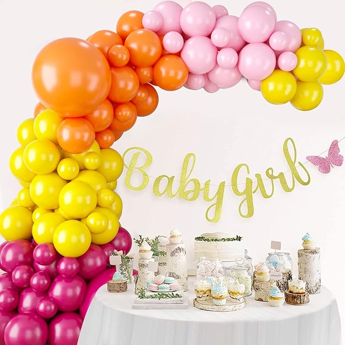 Pink and Orange Balloon Garland Arch Kit, Rose Red Pink Orange and Yellow Latex Balloons for Baby Shower Wedding Birthday Graduation Anniversary Bachelorette Party Background Decoration