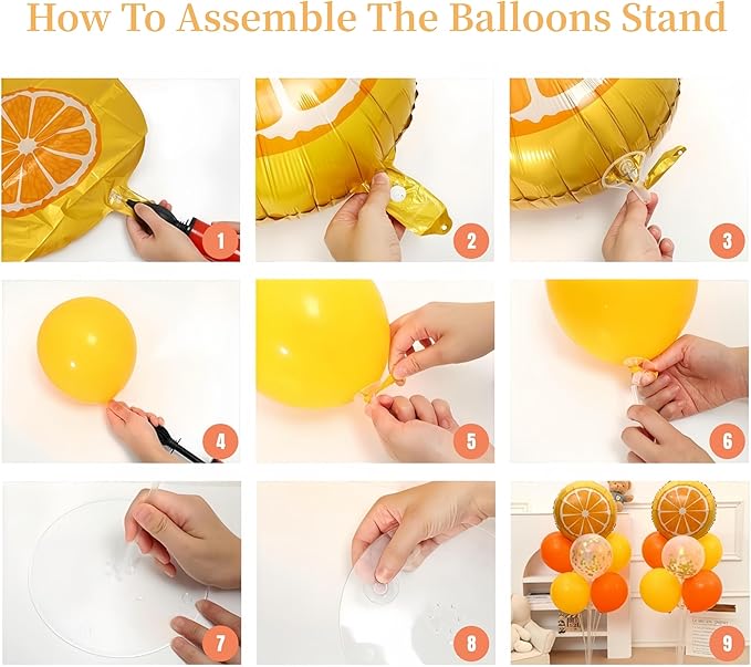 Little Cutie Balloon Stand for Table Centerpiece 2 Sets, 2 Huge Orange Fruit and 14 Orange Yellow Gold Confetti Balloons for Tangerine Theme Birthday Party Baby Shower Decorations