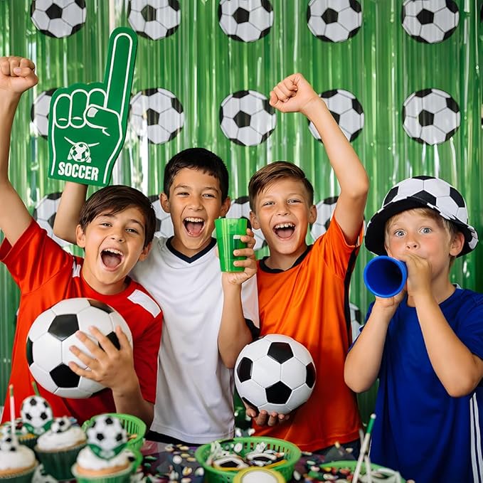 Soccer Birthday Party Decorations - Green White Tinsel Streamers Backdrop Banner | Soccer Party Favors Supplies Indoor Outdoor - Football Birthday Party Accessories for Wall Door