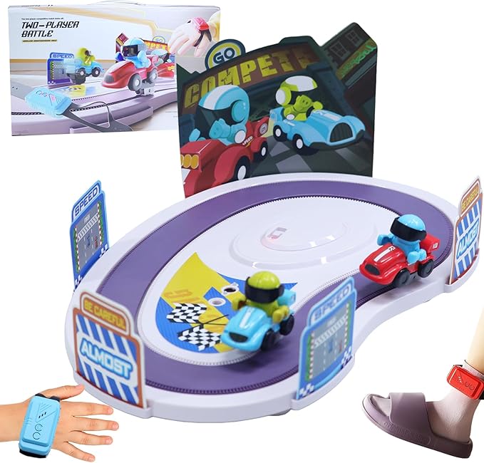 3T6B Dual-Person Motion-Sensing Racing Toy, Wireless Remote-Controlled Sports Track Set, Motion-Sensing Wristband, U-Shaped Electric Track, Gift for Children