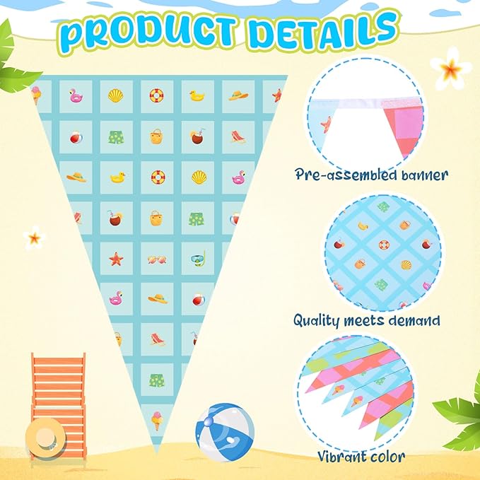 Jetec 5 Pack 49 Ft Pool Party Pennant Banner Pool Party Decorations for Summer Supplies, Backyard BBQ, Luau Supplies, Outdoor Poolside Decor