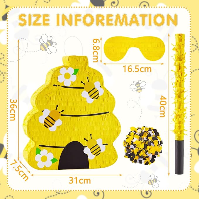 Lewtemi 14" x 2.9" x 12.2" Mexican Piñata Party Decorations with Stick Blindfold and Confetti, Suitable for Party Decorations Centerpiece, Photo Prop, Birthday, Funny Anniversary Gift Ideas(Honeycomb)