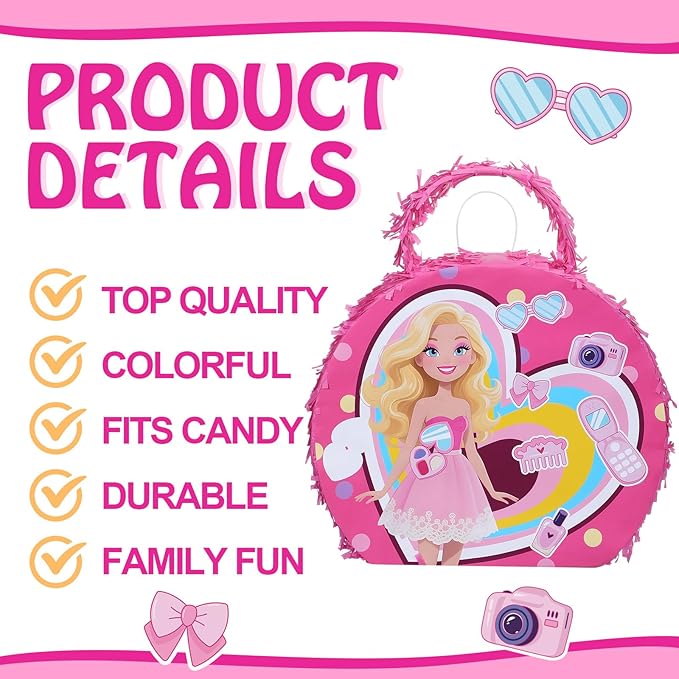 Soulchen Birthday Party Piñata Decorations Includes Eye Mask Stick Blindfold Confetti Birthday Party Camping Theme Favor Supplies(Pink Bag Piñata)