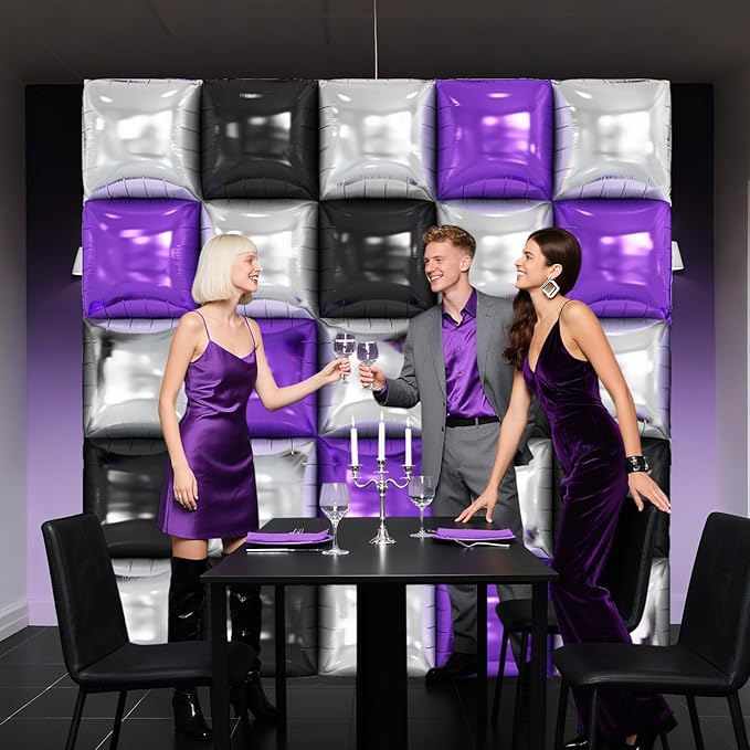 Black Purple Silver Foil Balloon Wall,25Pcs Double Sided Balloons Backdrop Helium Balloon Tunnel Arch Garland Kit for Birthday Graduations Anniversary Baby Shower Party Decorations