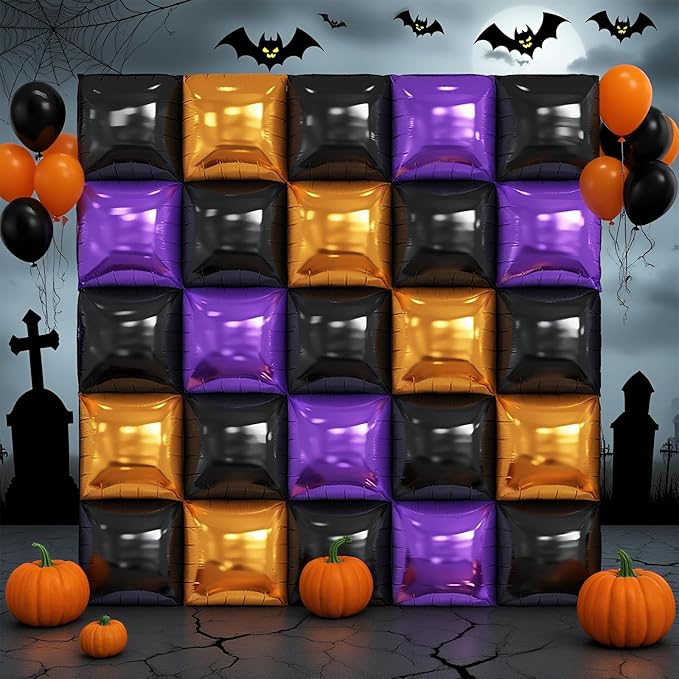 Black Orange Purple Foil Balloon Wall,25Pcs Double Sided Balloons Backdrop Helium Polyester Balloon Tunnel Arch Garland Kit for Halloween Birthday Bridal Anniversary Baby Shower Party Decorations