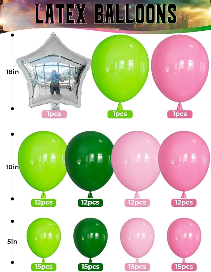 Pink and Green Balloon Garland Arch Kit - Witch Balloon Arch Kit, Pink Green Balloons and Foil Fringe Curtains, Witch Hat Crown Exploding Star Broom Balloons for Birthday,Witch Themed Party Decor