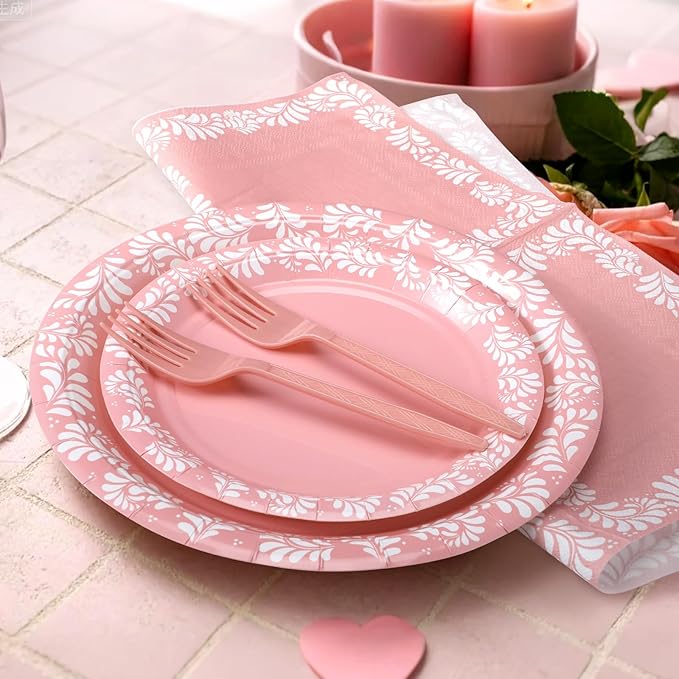 122 Pcs Light Pink Cielito Lindo Party Decoration Platos De Barro Mexicanos Fiesta Paper Plates Mexican Napkins Forks Tableware Set for Baby Shower Birthday Wedding Supplies, Serve 24