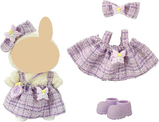 Doll Car Seat & 2 Outfit Set (No Dolls), Car Seat for 10–17cm Dolls with Vent Clip & Seat Stand, Doll Clothes with Shoes, Cute and Functional Accessories Set