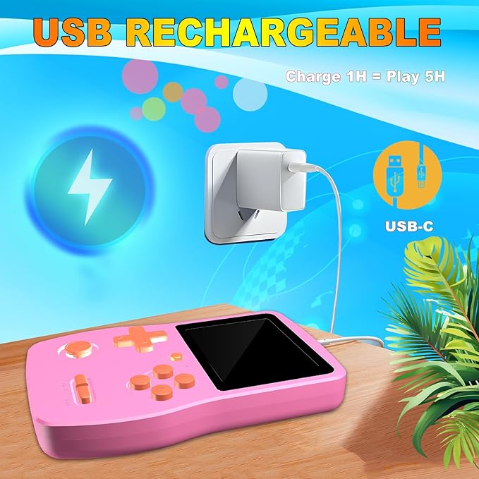32 Bit Handheld Game for Kids Preloaded 139 Retro Video Games, 3.0'' IPS Screen and Rechargeable Battery Portable Gaming System, Mini Travel Electronic Toy Gifts for Boys Girls (Pink)