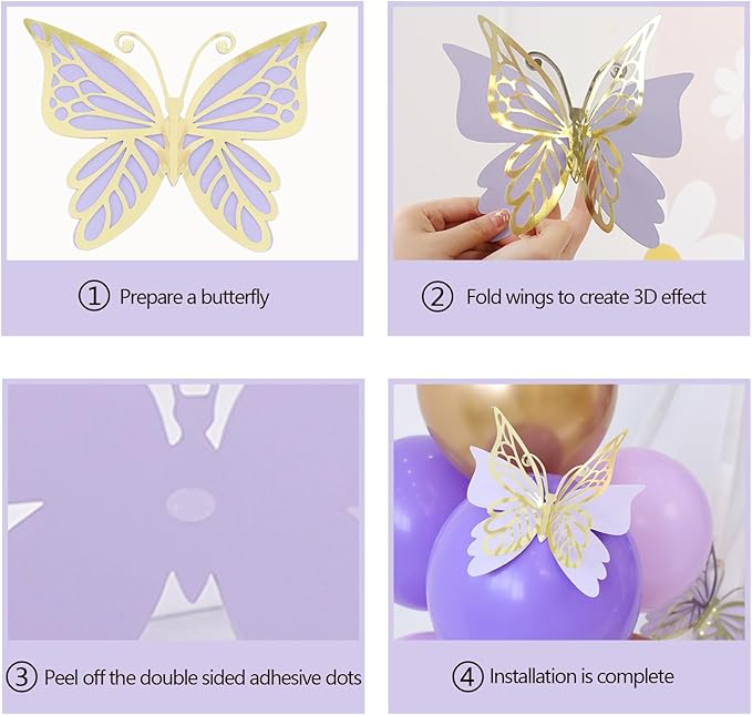 Purple Balloon Garland Kit With Butterfly Dark And Gold Arch Lavender Light Decoration For Baby Girl Princess Party Birthday