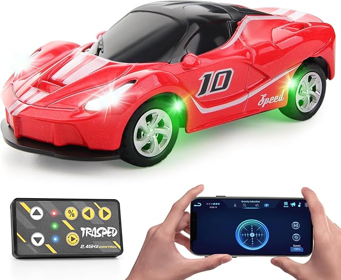 SASBSC 1/64 Mini Rc Car Toys for Boys Age 4-7 8-12, 2.4GHz Small App & Remote Control Cars with 3 Speed Modes for Kids Adults Rechargeable Desktop Toy Race Sports Car Gifts for Birthday (Red)