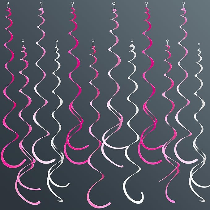 36 Pcs Hot Pink Hanging Swirl Decorations Ombre Pink White Felt Swirl Streamer Spiral Ceiling Decoration Garland for Birthday Bachelorette Wedding Bridal Shower Engagement Pink Girl Hen Party Supplies