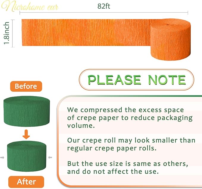 Little Cutie Baby Shower Decorations, 8 Rolls Citrus Orange Green Pink Gold Crepe Paper Streamers, 82 ft Long