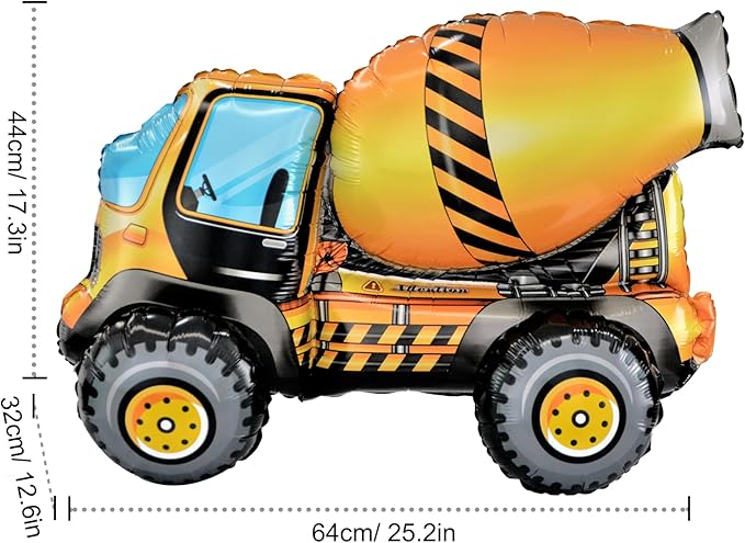 Construction Birthday Party Supplies 145PCS Construction Balloons Arch Kit‌ Yellow Blue Construction Themed Party Decorations for Boys 3rd Large Self Standing 4D Excavator Mixer Truck Foil Balloons