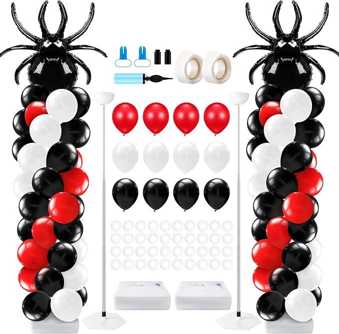 Kasyat 2 Sets Spider Party Balloon Column Stand Kit Adjustable Spider Balloon Stands for Birthday Baby Shower Hero Theme Party Decorations